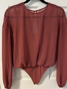 Aritzia Sheer Long-Sleeve Bodysuit Top - Rust